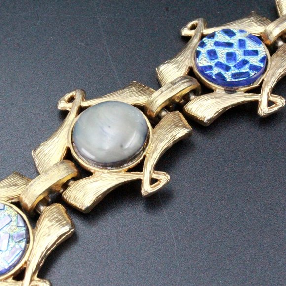 Vintage High End Couture Mixed Materials Mosaic Ceramic Brushed Bracelet - Picture 5 of 9